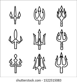 Black silhouettes of trident on a white background. 