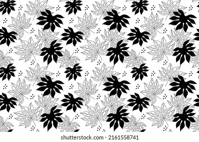 Black silhouettes of tropical leaves, palms, trees, foliage, design elements of tropical nature, stylized images and simple shapes for logos and natural decor, vector illustration