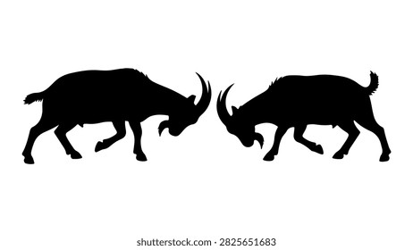 Black silhouettes of two buffaloes facing each other, emphasizing their horns and muscular bodies, set against a plain background.