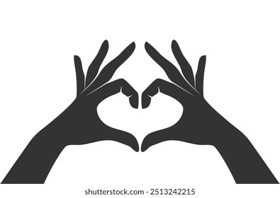 Black silhouettes of two hands forming a heart sign with their fingers. Vector illustration
