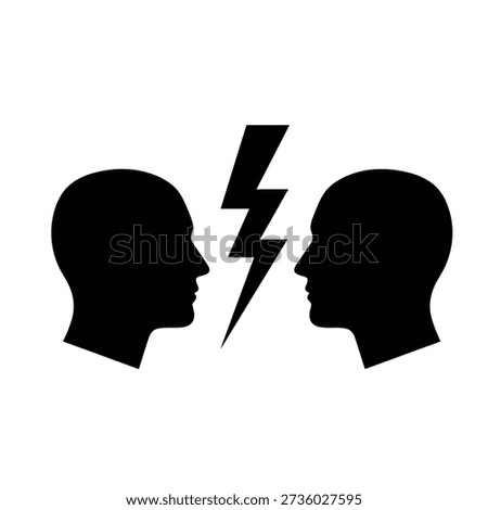 Black silhouettes of two heads facing each other with lightning bolt