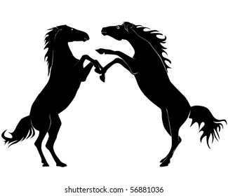 Black silhouettes of two horses on a white background