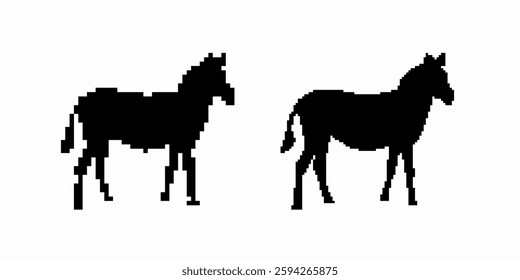 Black silhouettes of two horses standing side by side, showcasing their distinct equine shapes and tails.