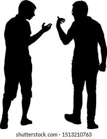 Black silhouettes two men with arm raised on a white background