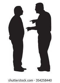 black silhouettes of two men standing and talking to each other