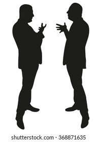black silhouettes of two men standing and talking to each other