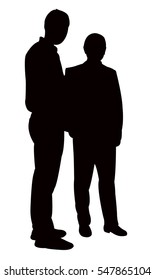 Black Silhouettes Of Two Men Standing And Talking To Each Other