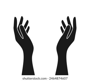 Black silhouettes of two raised hands with palms facing each other, isolated on white background