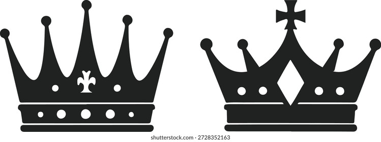 Black silhouettes of two royal crowns on white background