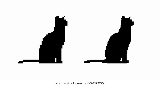 Black silhouettes of two sitting cats looking at each other, showcasing elegant feline shapes.