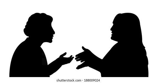 black silhouettes of two women, talking to each other