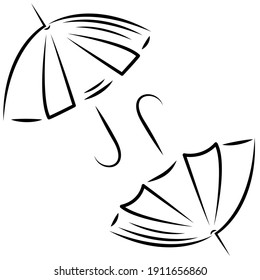 Black silhouettes of umbrellas. Spring theme. Vector graphics.