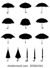 Black silhouettes of umbrellas, vector