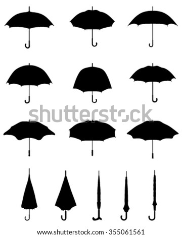 Black silhouettes of umbrellas, vector