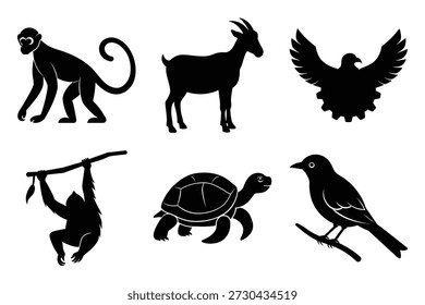 Black silhouettes of various animals, showcasing a distinct and bold artistic style.