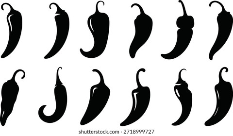 Siluetas negras de varios chiles sobre fondo blanco