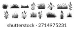 black silhouettes of various grass and cattail plants on 
