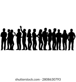 Black silhouettes of various individuals in different poses and stances, representing diversity and human interaction.