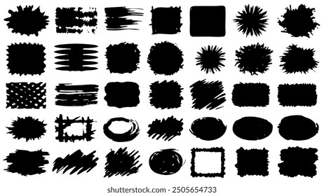 Black silhouettes of various shapes on a white background