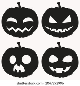 Black silhouettes vector pumpkins. Halloween shapes of Jack-o-lantern. Paper lanterns shapes.