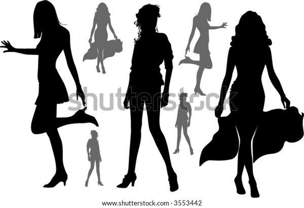 Black Silhouettes Walking Beautiful Woman On Stock Vector (Royalty Free ...