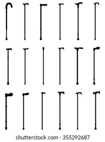 Black silhouettes of walking sticks, vector