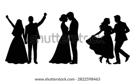 Black silhouettes of a wedding couple.