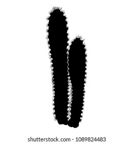 Black silhouettes of wild cactus. Hand drawn prickly cacti. Terrarium Succulent flower. Wild floral exotic tropical plant. Vector.