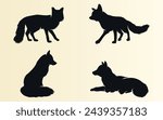 Black silhouettes of wild foxes. Vector on a gray background