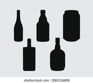 black silhouettes wine bottle Vector illustrator on white background.