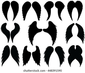 Black silhouettes of wings, vector, illustration, isolated, background