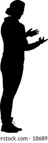 Black silhouettes woman with arm raised on a white background