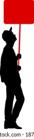 Black silhouettes of woman and man with banner on white background