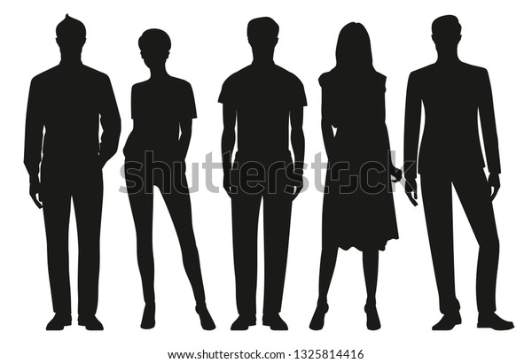女性と男性が立つ黒いシルエット 白い背景に人 実業家 ベクターイラスト のベクター画像素材 ロイヤリティフリー