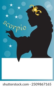 Black silhouettes of women with symbols representing the zodiac sign of Scorpio