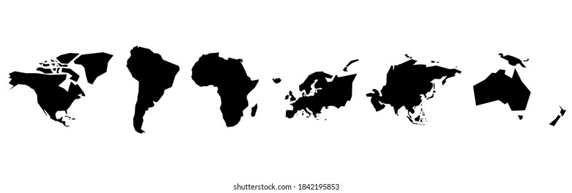 Black silhouettes of World continents. Simple flat vector illustration.