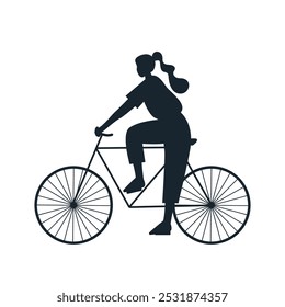 Black Silhouettes of Young Woman. Girl Rides Bicycle. Human Silhouette. Symbol for Your Projects. Vector Illustration on White Background