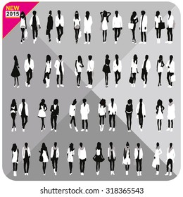 Black silhouettes.Editable.Set of vector silhouettes.Black silhouettes of mans and womans.Collection set of silhouette people.Editable.Vector eps.