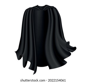 Black silk cape on white background. Halloween satin vampire cloak . Vector illustration