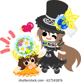 A black silk hat girl and a cute fairy and a big corolla