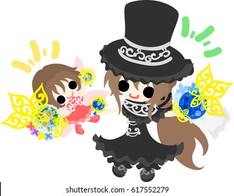 A black silk hat girl and a cute fairy who changes accessories