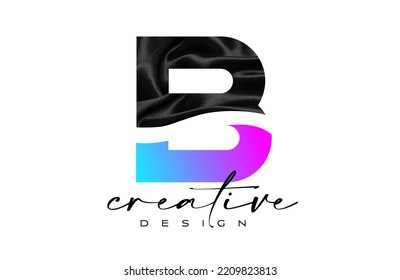 Black Silk Letter B Logo Design with Textile Material Texture and Creative Design Vector. Elegant Letter B logo made of black silk canvas Illustration. 
