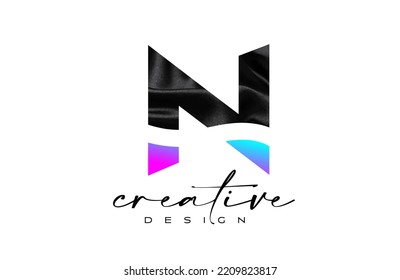 Black Silk Letter N Logo Design with Textile Material Texture and Creative Design Vector. Elegant Letter N logo made of black silk canvas Illustration. 