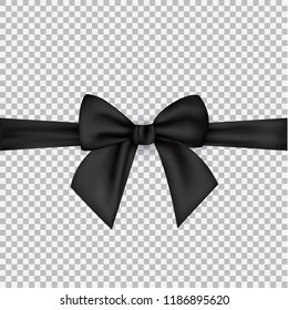 Black silk ribbons and bow isolated on a transparent background