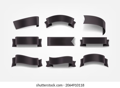 Cintas vectoriales de seda negras aisladas en blanco