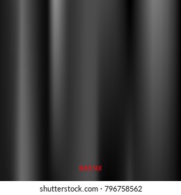 Black silk texture background. Dark satin fabric backdrop. Vector illustration for your graphic design.