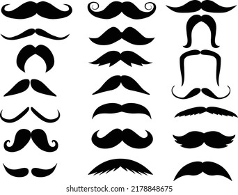 black sillhouettes of moustache icon on white background.  barbershop facial sign. moustache symbol set. mustaches sign. flat style.