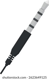 Black and silver audio jack plug with three black rings, isolated.
