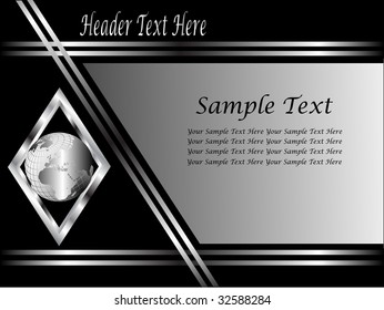 A Black And Silver Business Card Or Background Template With A Silver Globe In A Diamond