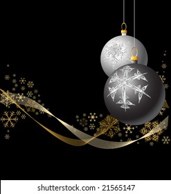 Black and Silver Christmas bulbs with golden snowflakes